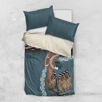 New Zealand Tui Bird Maripi Bedding Set Maori Weapon Kowhaiwhai Pattern