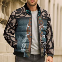 New Zealand Tui Bird Maripi Bomber Puffer Jacket Maori Weapon Kowhaiwhai Pattern
