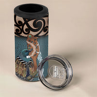 New Zealand Tui Bird Maripi 4 in 1 Can Cooler Tumbler Maori Weapon Kowhaiwhai Pattern