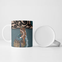 New Zealand Tui Bird Maripi Ceramic Mug Maori Weapon Kowhaiwhai Pattern