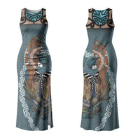 New Zealand Tui Bird Maripi Couples Matching Tank Maxi Dress and Hawaiian Shirt Maori Weapon Kowhaiwhai Pattern