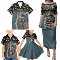 New Zealand Tui Bird Maripi Family Matching Puletasi and Hawaiian Shirt Maori Weapon Kowhaiwhai Pattern LT22 - Polynesian Pride