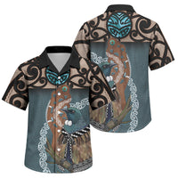 New Zealand Tui Bird Maripi Family Matching Puletasi and Hawaiian Shirt Maori Weapon Kowhaiwhai Pattern LT22 Son's Shirt Slate Blue - Polynesian Pride