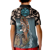 New Zealand Tui Bird Maripi Kid Polo Shirt Maori Weapon Kowhaiwhai Pattern