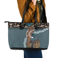 New Zealand Tui Bird Maripi Leather Tote Bag Maori Weapon Kowhaiwhai Pattern