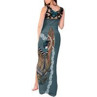 New Zealand Tui Bird Maripi Tank Maxi Dress Maori Weapon Kowhaiwhai Pattern