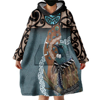New Zealand Tui Bird Maripi Wearable Blanket Hoodie Maori Weapon Kowhaiwhai Pattern