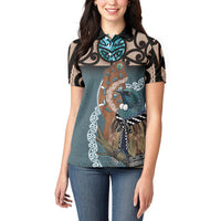 New Zealand Tui Bird Maripi Women Polo Shirt Maori Weapon Kowhaiwhai Pattern