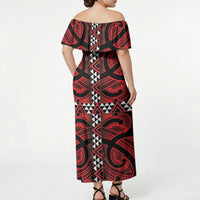 Aotearoa Iwi Ngapuhi Off Shoulder Maxi Dress Tuhoronuku Kite United Tribes Flag Maori Pattern LT22 - Polynesian Pride
