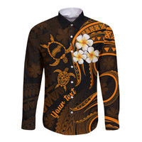 Personalised Niihau Hawaii Long Sleeve Button Shirt Polynesian Tattoo and Pacific Plumeria Gold Vibe LT9 Unisex Gold - Polynesian Pride