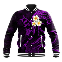Personalised Niihau Hawaii Baseball Jacket Polynesian Tattoo and Pacific Plumeria Purple Vibe LT9 Unisex Purple - Polynesian Pride