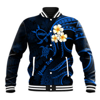 Personalised Molokai Hawaii Baseball Jacket Polynesian Tattoo and Pacific Plumeria Blue Vibe LT9 Unisex Blue - Polynesian Pride