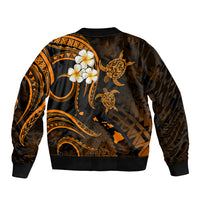 Personalised Molokai Hawaii Sleeve Zip Bomber Jacket Polynesian Tattoo and Pacific Plumeria Gold Vibe LT9 - Polynesian Pride