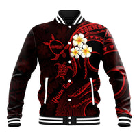 Personalised Molokai Hawaii Baseball Jacket Polynesian Tattoo and Pacific Plumeria Red Vibe LT9 Unisex Red - Polynesian Pride