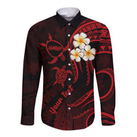 Personalised Molokai Hawaii Long Sleeve Button Shirt Polynesian Tattoo and Pacific Plumeria Red Vibe LT9 Unisex Red - Polynesian Pride