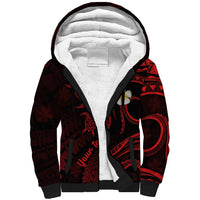 Personalised Molokai Hawaii Sherpa Hoodie Polynesian Tattoo and Pacific Plumeria Red Vibe LT9 Unisex Red - Polynesian Pride