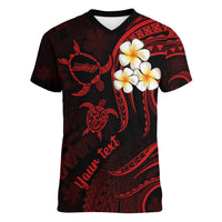 Personalised Molokai Hawaii Women V Neck T Shirt Polynesian Tattoo and Pacific Plumeria Red Vibe LT9 Female Red - Polynesian Pride