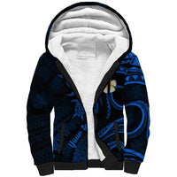 Personalised Lanai Hawaii Sherpa Hoodie Polynesian Tattoo and Pacific Plumeria Blue Vibe LT9 Unisex Blue - Polynesian Pride