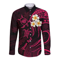 Personalised Kauai Hawaii Long Sleeve Button Shirt Polynesian Tattoo and Pacific Plumeria Pink Vibe LT9 Unisex Pink - Polynesian Pride