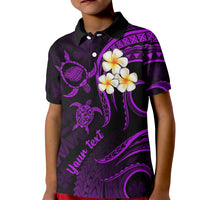 Personalised Kauai Hawaii Kid Polo Shirt Polynesian Tattoo and Pacific Plumeria Purple Vibe LT9 Kid Purple - Polynesian Pride