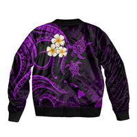 Personalised Kauai Hawaii Sleeve Zip Bomber Jacket Polynesian Tattoo and Pacific Plumeria Purple Vibe LT9 - Polynesian Pride