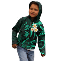 Personalised Kauai Hawaii Kid Hoodie Polynesian Tattoo and Pacific Plumeria Turquoise Vibe LT9 - Polynesian Pride