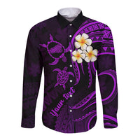 Personalised Kahoolawe Hawaii Long Sleeve Button Shirt Polynesian Tattoo and Pacific Plumeria Purple Vibe LT9 Unisex Purple - Polynesian Pride