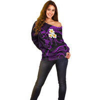 Personalised Kahoolawe Hawaii Off Shoulder Sweater Polynesian Tattoo and Pacific Plumeria Purple Vibe LT9 - Polynesian Pride