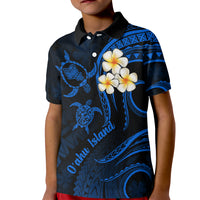 Hawaii Kid Polo Shirt Oahu Islands Pacific Plumeria Blue Vibe LT9 Kid Blue - Polynesian Pride