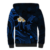 Personalised Oahu Hawaii Sherpa Hoodie Polynesian Tattoo and Pacific Plumeria Blue Vibe LT9 - Polynesian Pride