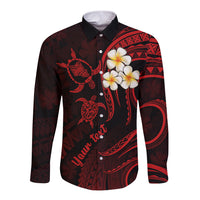 Personalised Oahu Hawaii Long Sleeve Button Shirt Polynesian Tattoo and Pacific Plumeria Red Vibe LT9 Unisex Red - Polynesian Pride