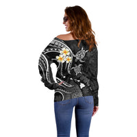 Personalised Oahu Hawaii Off Shoulder Sweater Polynesian Tattoo and Pacific Plumeria White Vibe LT9 - Polynesian Pride