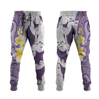 Maori Manta Ray Plumeria Deep Purple Jogger Pants - Polynesian Pride