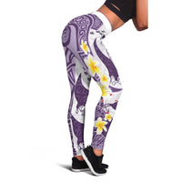 Maori Manta Ray Plumeria Deep Purple Leggings - Polynesian Pride