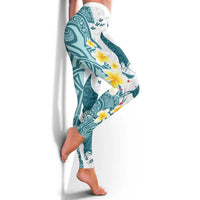 Maori Manta Ray Plumeria Teal Leggings - Polynesian Pride