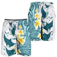 Maori Manta Ray Plumeria Teal Shorts for Men LT01 - Polynesian Pride