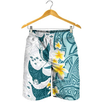 Maori Manta Ray Plumeria Teal Shorts for Men - Polynesian Pride