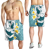 Maori Manta Ray Plumeria Teal Shorts for Men LT01 - Polynesian Pride