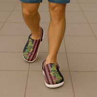 Maori Tukutuku Clogs Shoes with Ferns Pohutukawa and Kowhai Tribal Moko Patterns