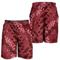 Maroon Aloha Hawaii Shorts for Men Hawaiian Kakau Ohia Lehua Lei LT14 - Polynesian Pride