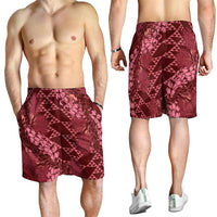 Maroon Aloha Hawaii Shorts for Men Hawaiian Kakau Ohia Lehua Lei LT14 - Polynesian Pride