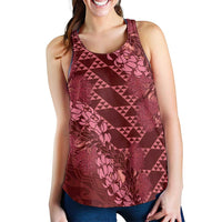 Maroon Aloha Hawaii Women Racerback Tank Hawaiian Kakau Ohia Lehua Lei - Polynesian Pride