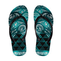 Matariki New Zealand Flip Flops NZ Niho Taniwha Maori New Year Cyan Galaxy LT14 Cyan - Polynesian Pride