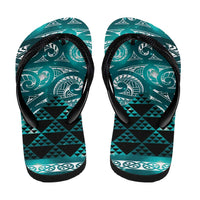 Matariki New Zealand Flip Flops NZ Niho Taniwha Maori New Year Cyan Galaxy LT14 - Polynesian Pride