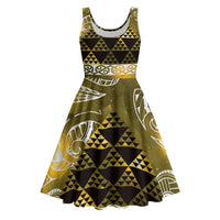 Matariki New Zealand Midi Dress NZ Niho Taniwha Maori New Year Yellow Galaxy LT14 Yellow - Polynesian Pride
