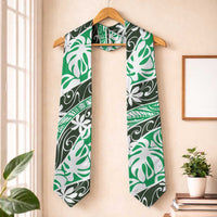Matie Tahiti Tiare Monstera Graduation Stole Polynesian Pattern Curve Style LT01 One Size Green - Polynesian Pride