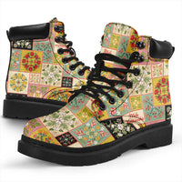 Mele Kalikimaka Hawaii Christmas All Season Boots Melemele Mama Seamless Floral Motif - Polynesian Pride