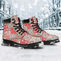 Mele Kalikimaka Hawaii Christmas All Season Boots Ulaula Seamless Floral Motif - Polynesian Pride