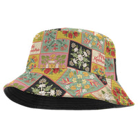 Mele Kalikimaka Hawaii Christmas Bucket Hat Melemele Mama Seamless Floral Motif - Polynesian Pride