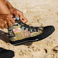 Mele Kalikimaka Hawaii Christmas High Top Shoes Melemele Mama Seamless Floral Motif - Polynesian Pride